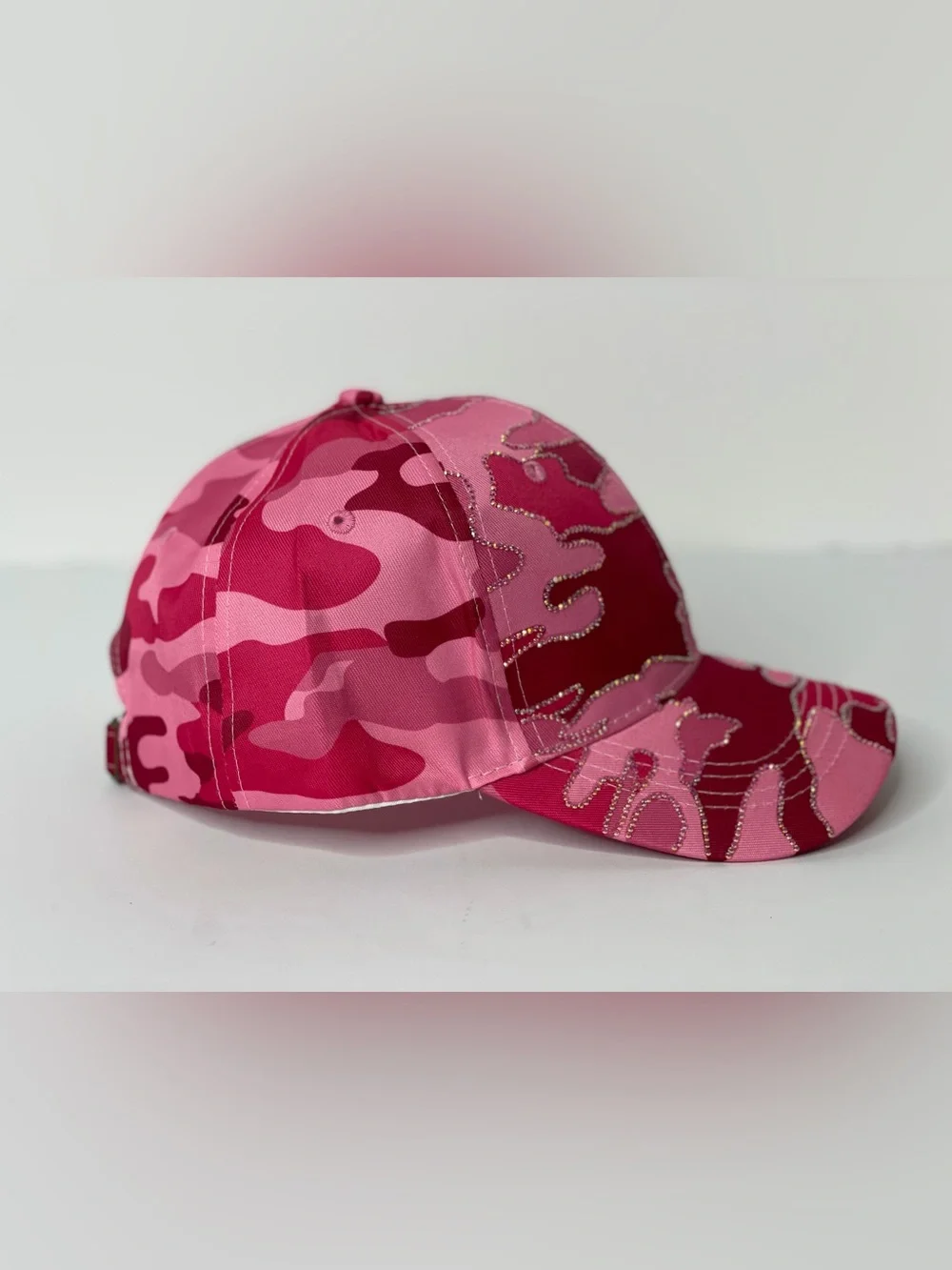 Custom Pink Camouflage women Baseball Cap with Rhinestone Accents